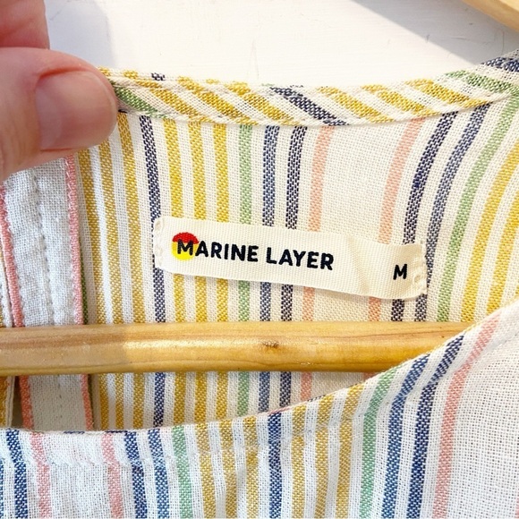 Marine Layer Laney Beachy Stripe Linen Blend Dress W/ Braided Waist Rope Medium - Picture 6 of 12